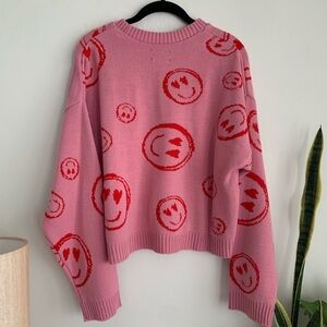 ASOS Pink Sweater with Red Smiley Faces